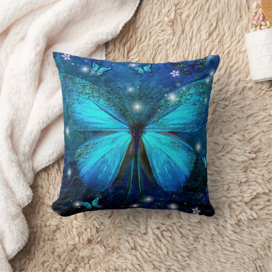 Elegant Blue Butterfly Kissen (Decke)