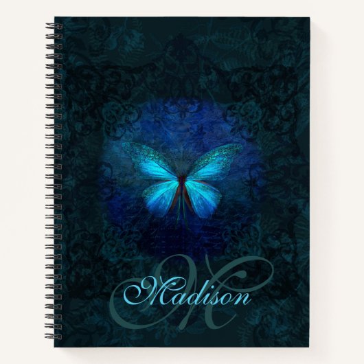 Elegant Blue Butterfly Name und ursprüngliche Vorl Notizblock (Vorderseite)