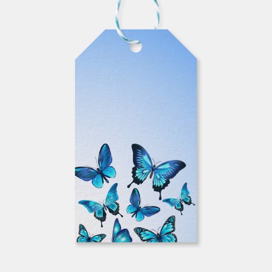 Elegant Blue Butterfly Vielen Dank Geschenkanhänger (Rückseite)