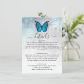 Elegant Blue Butterfly Wedding Details Begleitkarte (Stehend Vorderseite)