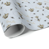Elegant Blue Buzzing Royal Queen Bee & Gold Crown Geschenkpapier (Rolleneckpunkt)
