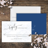 Elegant Blue Calligraphy Ampersand Guest UAWG RSVP Karte