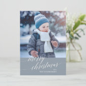 Elegant Blue Calligraphy Frohe Weihnachten Foto (Stehend Vorderseite)