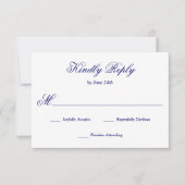Elegant Blue Calligraphy RSVP Karte (Vorderseite)