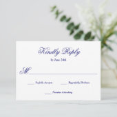 Elegant Blue Calligraphy RSVP Karte (Stehend Vorderseite)