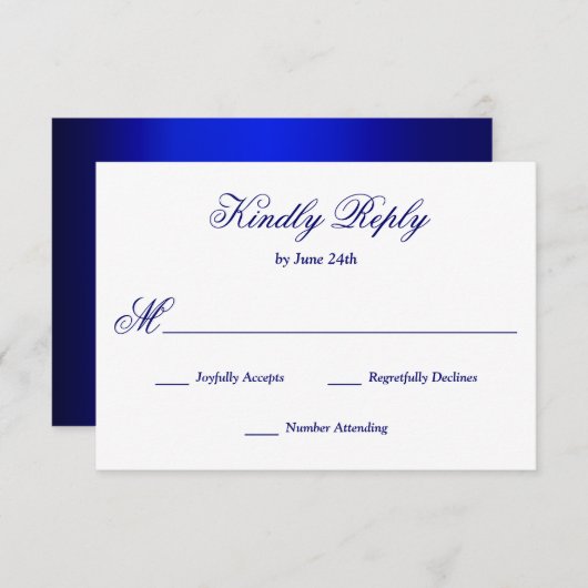 Elegant Blue Calligraphy RSVP Karte (Vorne/Hinten)