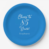 Elegant Blue Cheers to 85 Years 85 th Birthday Pappteller (Vorderseite)