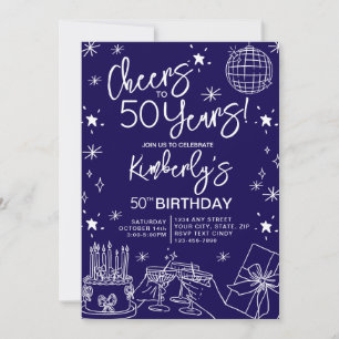 Elegant Blue Cheers zu 50 Jahren Geburtstag Einladung