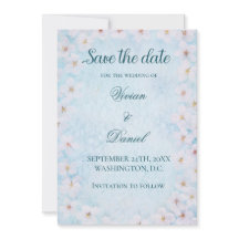 Elegant Blue Cherry Blossom Save the Date Hochzeit