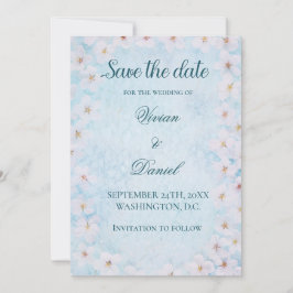 Elegant Blue Cherry Blossom Save the Date Hochzeit