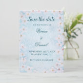 Elegant Blue Cherry Blossom Save the Date Hochzeit (Stehend Vorderseite)
