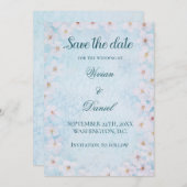 Elegant Blue Cherry Blossom Save the Date Hochzeit (Vorne/Hinten)