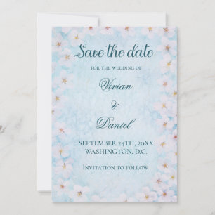Elegant Blue Cherry Blossom Save the Date Hochzeit