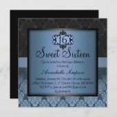 Elegant Blue Chic Damask Sweet16 Einladung (Vorne/Hinten)