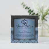 Elegant Blue Chic Damask Sweet16 Einladung (Stehend Vorderseite)