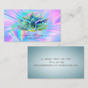 Elegant Blue Chic Lotus Blume Holographic Visitenkarte