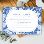 Elegant Blue Chinoiserie Bird Peony Wedding RSVP Karte