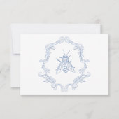 Elegant Blue Chinoiserie Bird & Wappen Wedding QR RSVP Karte (Rückseite)