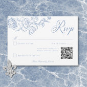 Elegant Blue Chinoiserie Bird & Wappen Wedding QR RSVP Karte
