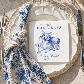 Elegant Blue Chinoiserie Corgi Wedding Serviette