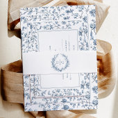 Elegant Blue Chinoiserie Crest Wedding Einladungsbanderole