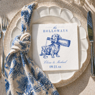 Elegant Blue Chinoiserie Dachshund Wedding Serviette