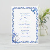 Elegant Blue Chinoiserie Einladung Hochzeit (Stehend Vorderseite)