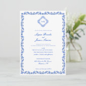 Elegant Blue Chinoiserie Einladung Hochzeit (Stehend Vorderseite)