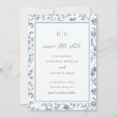 Elegant Blue Chinoiserie Flat Save The Date Card (Vorderseite)