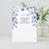 Elegant Blue Chinoiserie Floral Botanical Wedding Begleitkarte (Stehend Vorderseite)