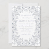 Elegant Blue Chinoiserie Floral Botanical Wedding Einladung (Vorderseite)