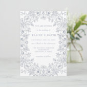 Elegant Blue Chinoiserie Floral Botanical Wedding Einladung (Stehend Vorderseite)