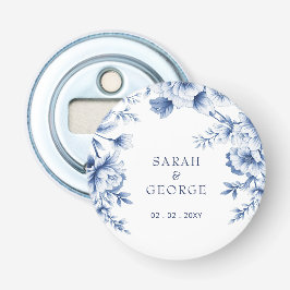 Elegant Blue Chinoiserie Floral Botanical Wedding Flaschenöffner