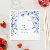 Elegant Blue Chinoiserie Floral Botanical Wedding Serviette (Beispiel)