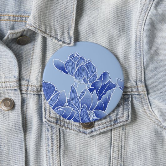 Elegant Blue Chinoiserie Floral Lotus Mandala Button (Beispiel)