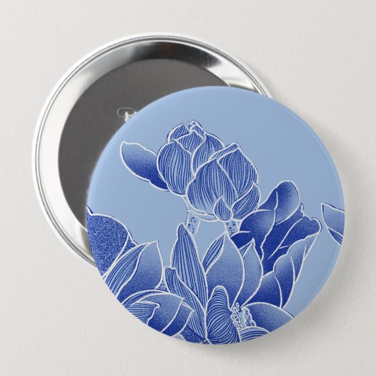 Elegant Blue Chinoiserie Floral Lotus Mandala Button (Vorne & Hinten)