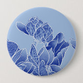 Elegant Blue Chinoiserie Floral Lotus Mandala Button (Vorderseite)