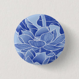 Elegant Blue Chinoiserie Floral Lotus Mandala Button