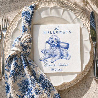 Elegant Blue Chinoiserie Golden Doodle Wedding Serviette
