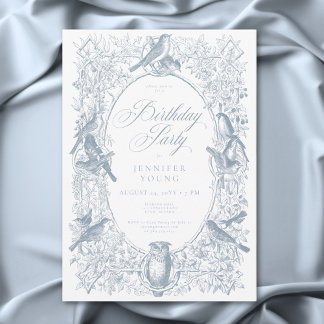 Elegant Blue Chinoiserie Natur & Vögel Geburtstag Einladung