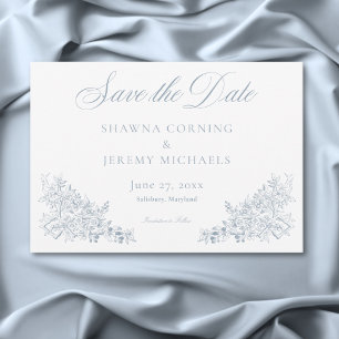 Elegant Blue Chinoiserie Natur & Vögel Hochzeit Save The Date