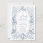 Elegant Blue Chinoiserie Nature Birds Baby Shower Einladung (Vorderseite)