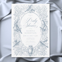 Elegant Blue Chinoiserie Nature Birds Baby Shower