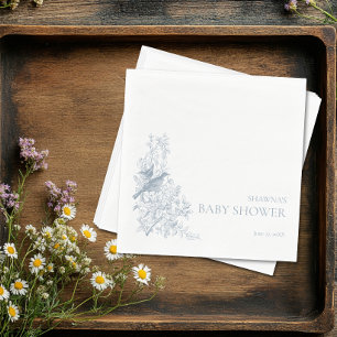 Elegant Blue Chinoiserie Nature Birds Baby Shower Serviette