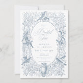 Elegant Blue Chinoiserie Nature Birds Bridal Tea Einladung (Vorderseite)