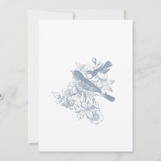 Elegant Blue Chinoiserie Nature Birds Bridal Tea Einladung (Rückseite)