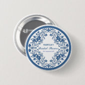 Elegant Blue Chinoiserie Viktorianisches Chinesisc Button (Vorne & Hinten)