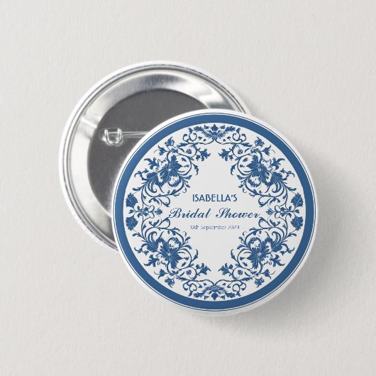 Elegant Blue Chinoiserie Viktorianisches Chinesisc Button (Vorne & Hinten)