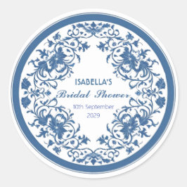 Elegant Blue Chinoiserie Viktorianisches Chinesisc Runder Aufkleber