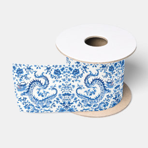 Elegant Blue Chinoiserie Viktorianisches Chinesisc Satinband